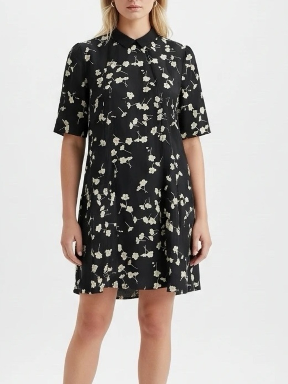 BCBG Black Floral Collared Dress